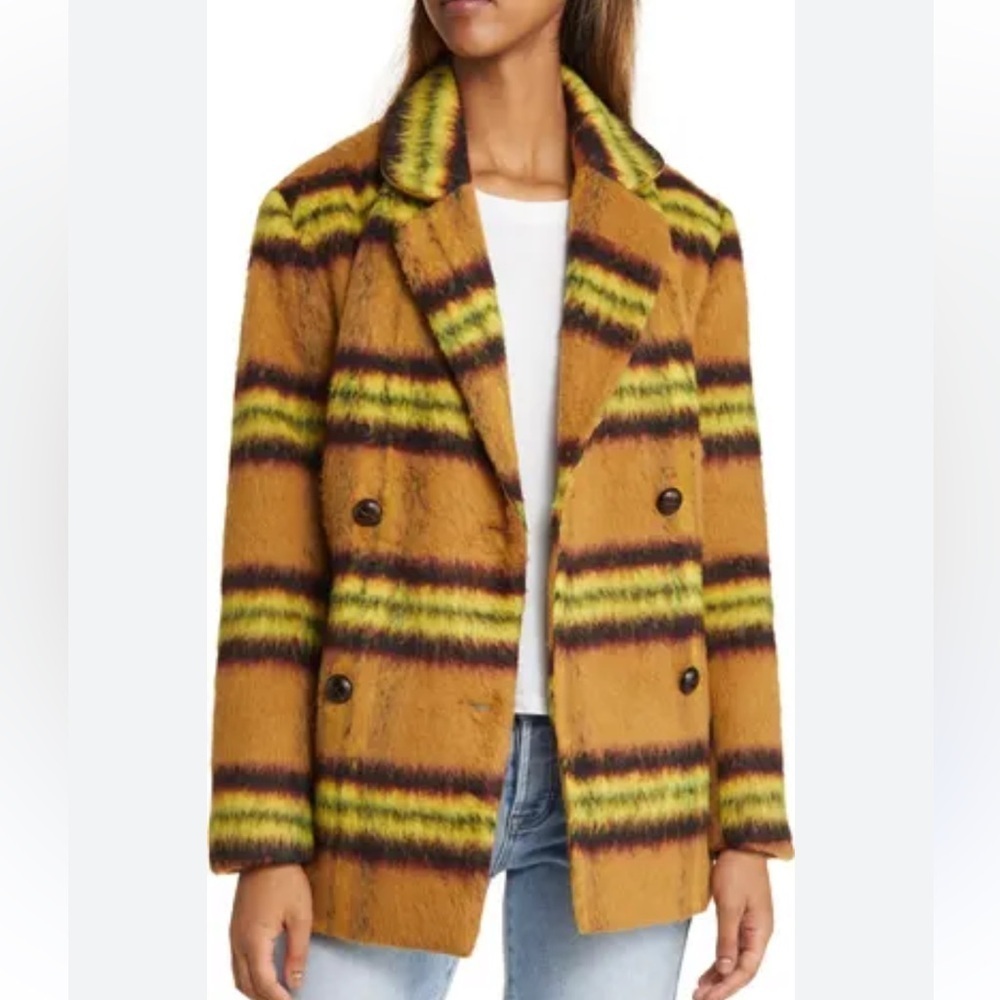 Brand New Vigoss Plaid Double Breasted Pea Coat Lemon Button Up Preppy Clueless